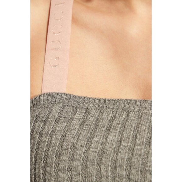 NWT GUCCI WOOL CROP TOP GREY LINK LOGO SZ L 100% Authentic - Picture 2 of 10